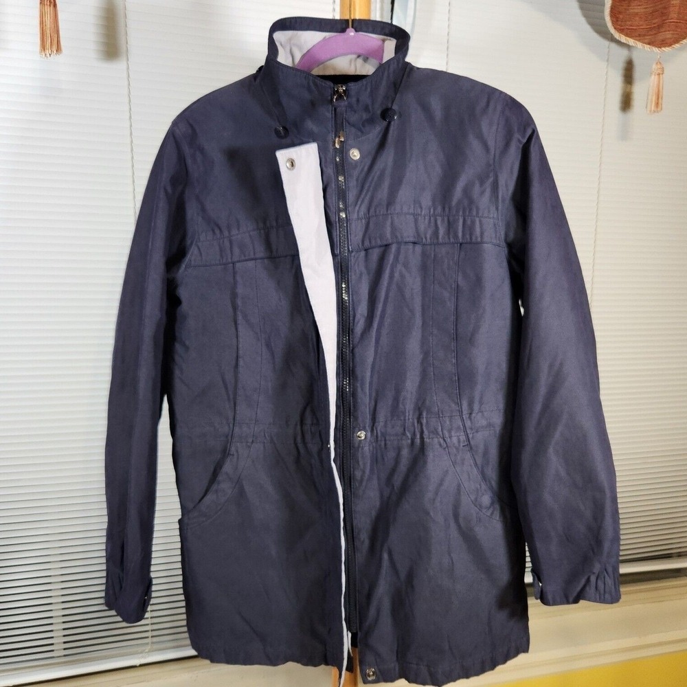 Liz Claiborne Small $120 Navy Blue Fleece Lined Zip Front Utility Jacket Coat